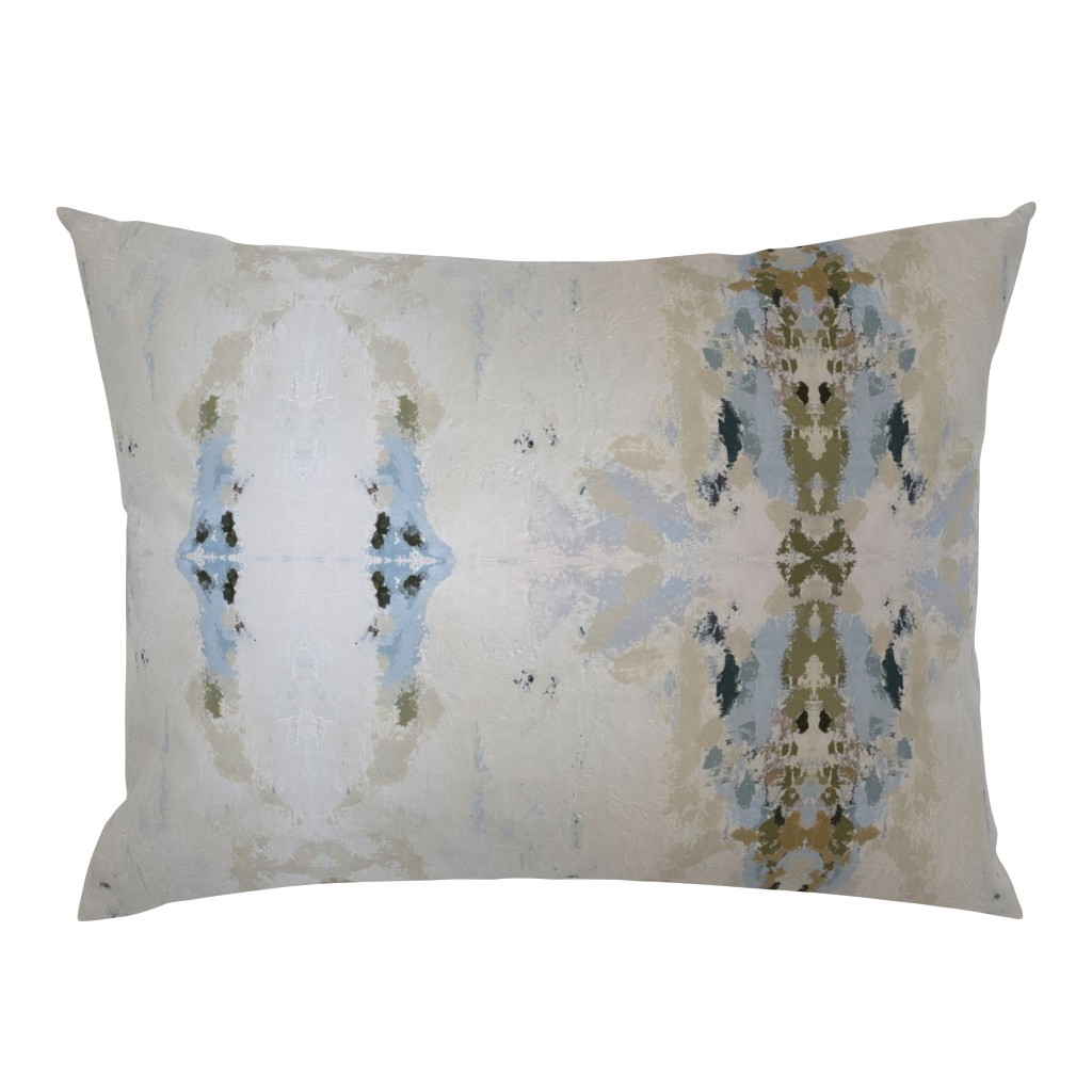 Coastline Linen Beige Gray Slate Blue Abstract 2 pillow by Betsey Johns