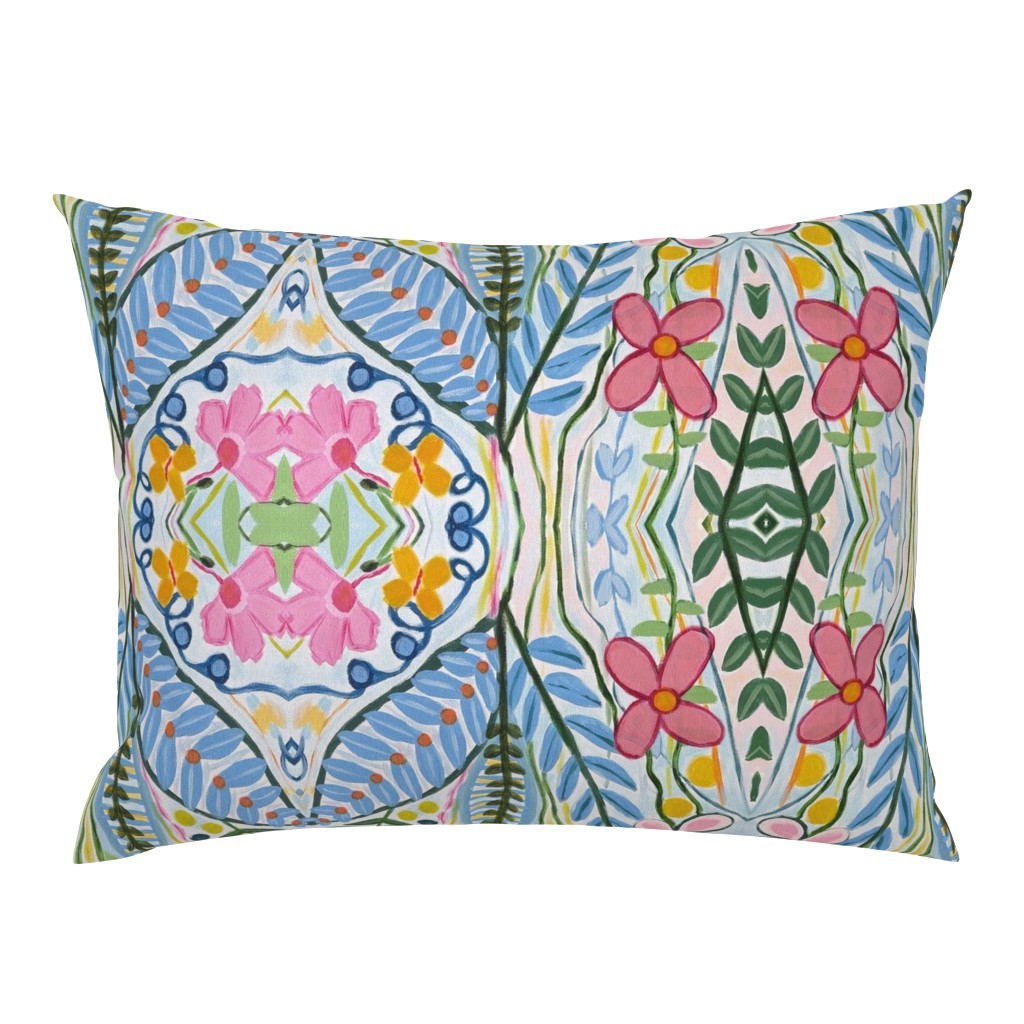 Floral Basket Whimsical Pink Blue Green 1 pillow by Betsey Johns