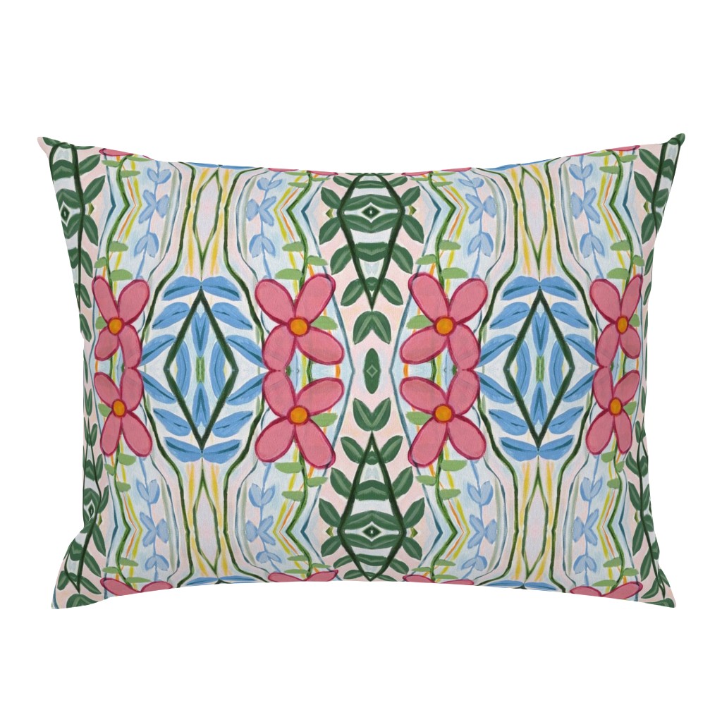 Floral Basket Whimsical Green Vine Pink Floral pillow by Betsey Johns