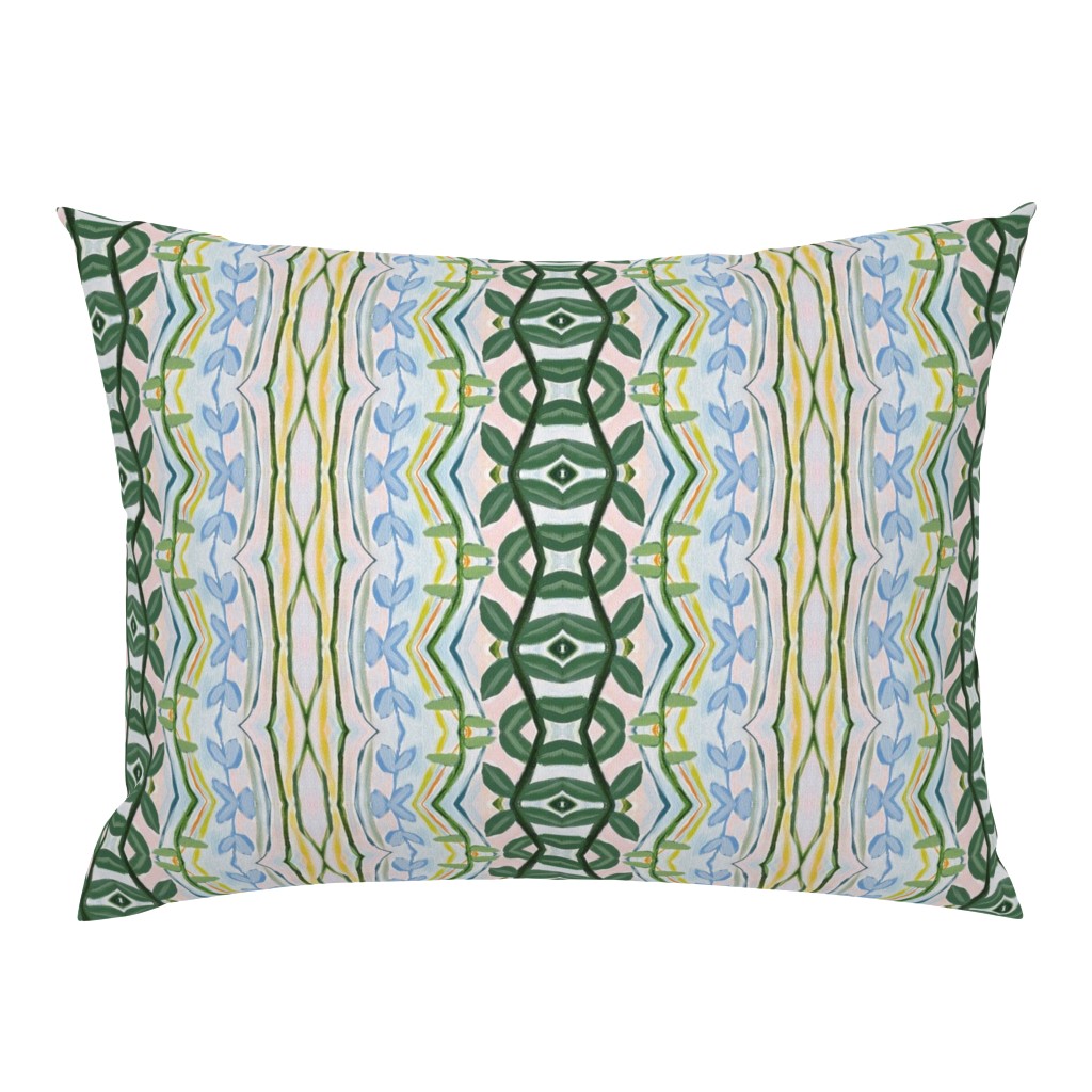 Floral Basket Whimsical Abstract Vine Green Yellow pillow by Betsey Johns