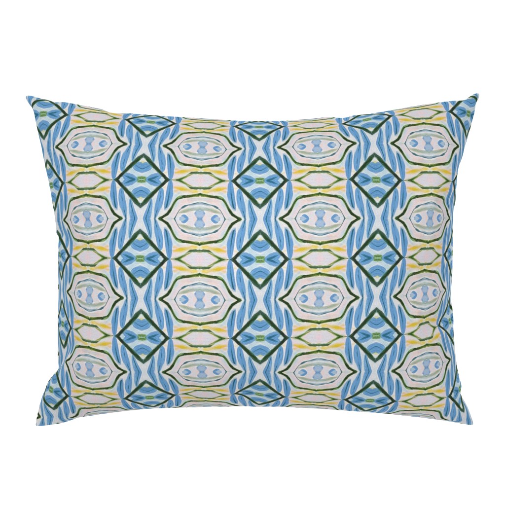 Floral Basket Whimsical Blue and Yellow Vine Stripe pillow by Betsey Johns