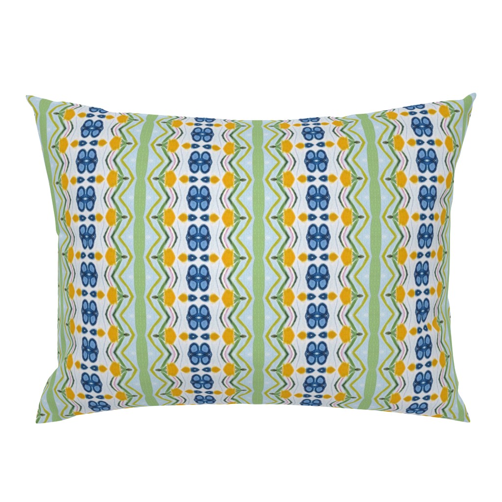 Floral Basket Whimsical Green Yellow Blue Stripe pillow by Betsey Johns
