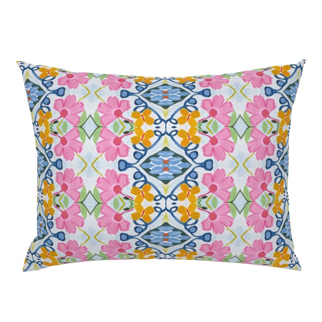 Floral Basket Whimsical Yellow Butterfly Pink Flowers pillow by Betsey Johns