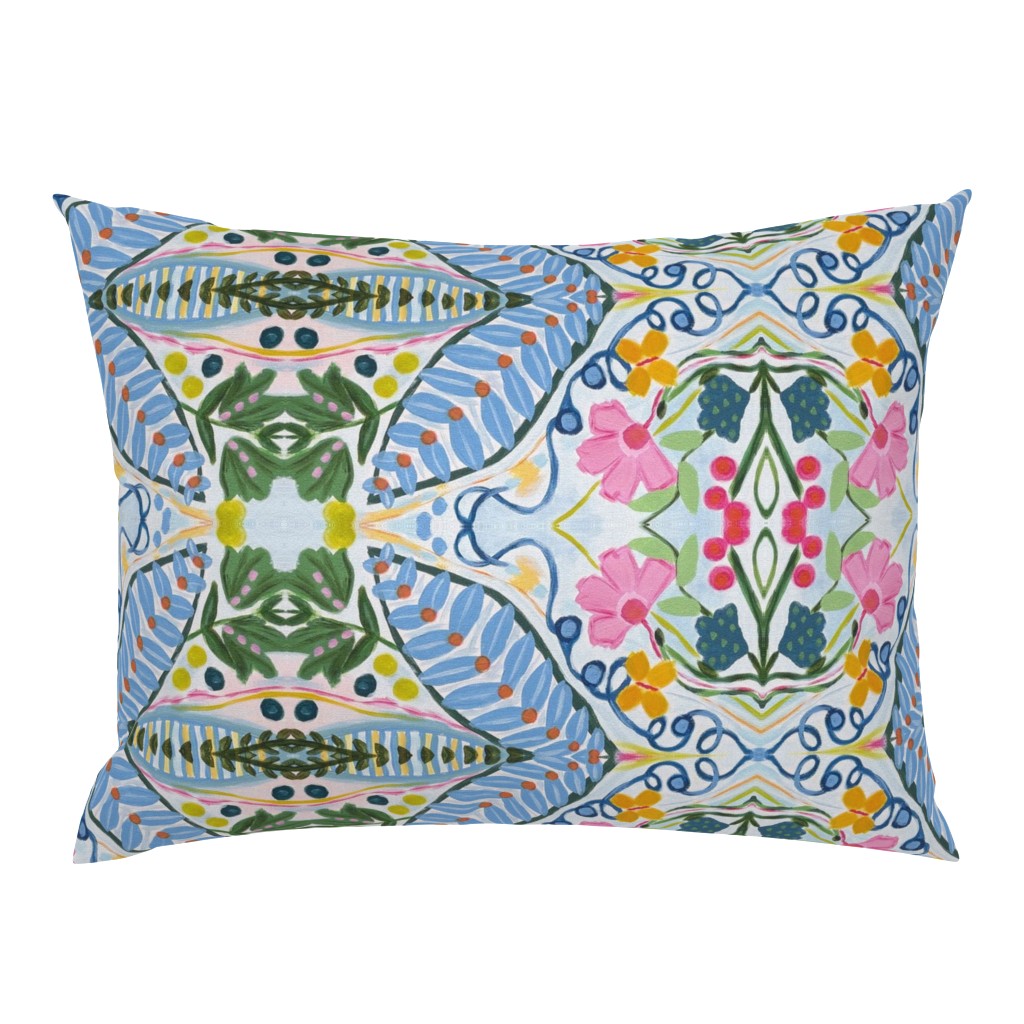 Floral Basket Whimsical Blue Leaf pillow by Betsey Johns