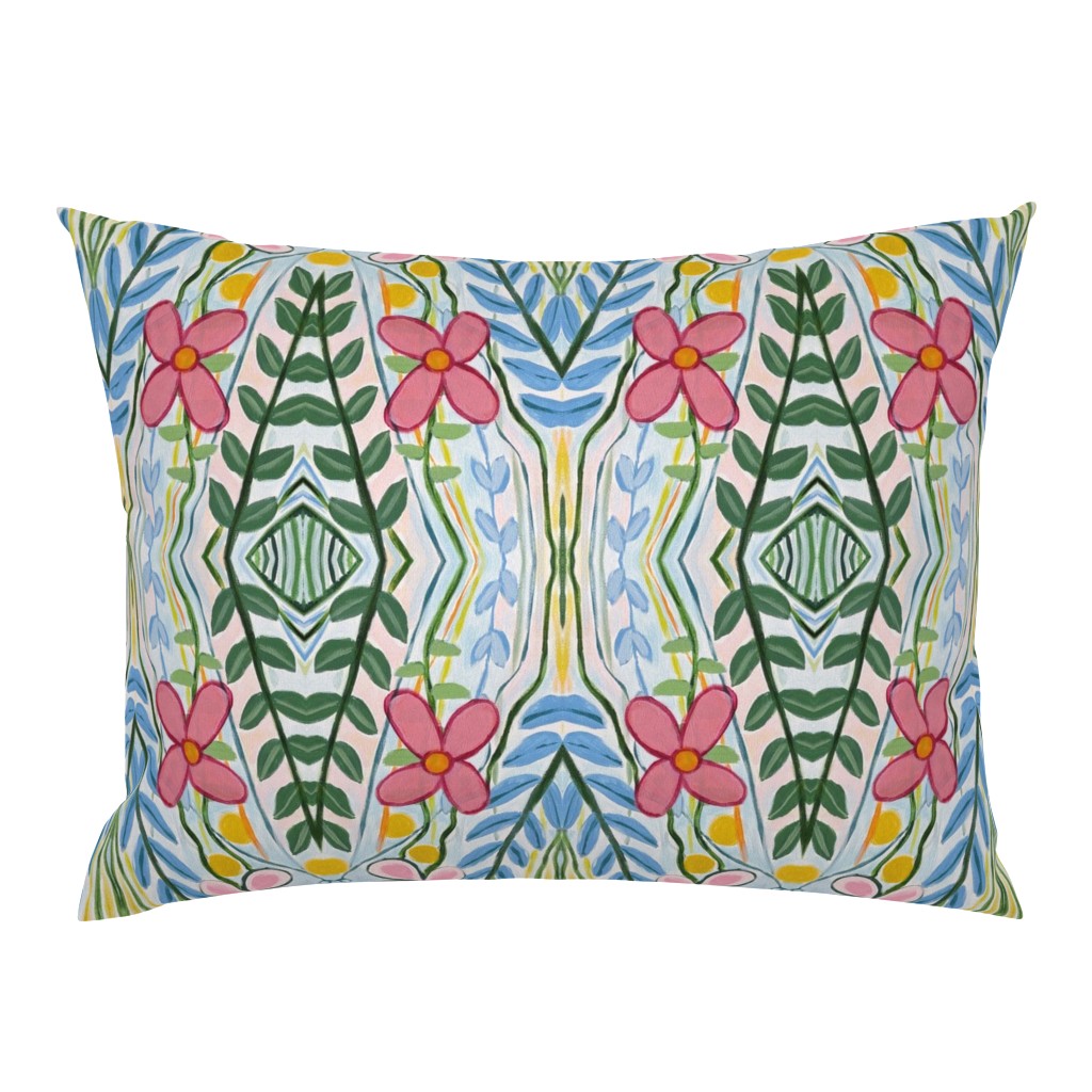 Floral Basket Whimsical Green and Blue Vine pillow by Betsey Johns