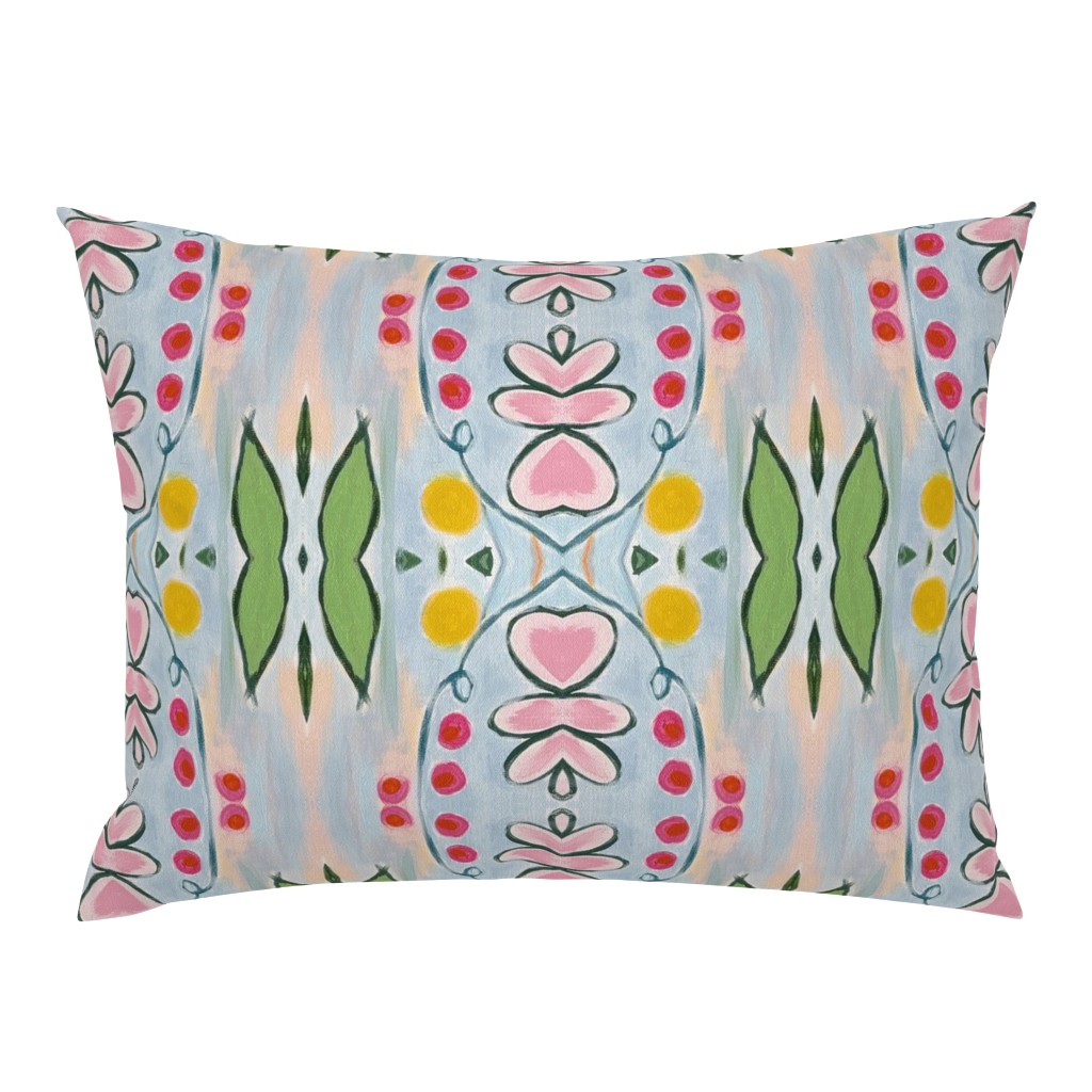 Floral Basket Whimsical Green Butterfly Pink Floral pillow by Betsey Johns