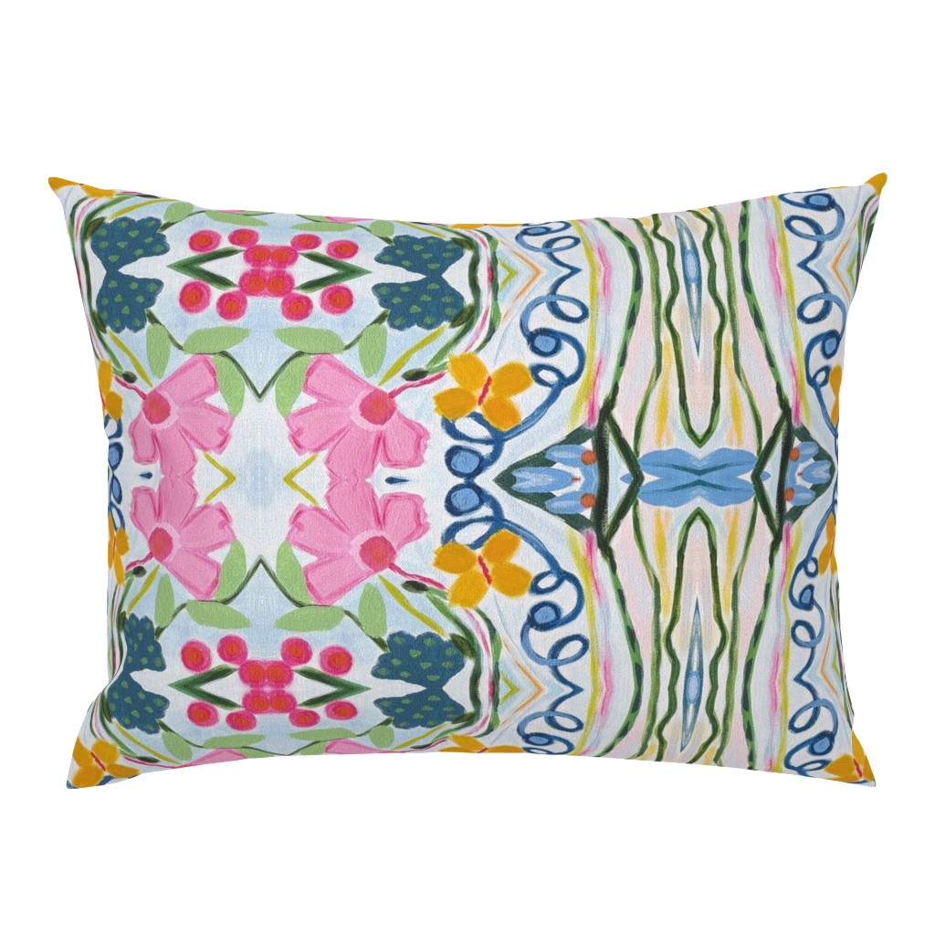 Floral Basket Whimsical Artistic Floral Stripe Colorful pillow by Betsey Johns