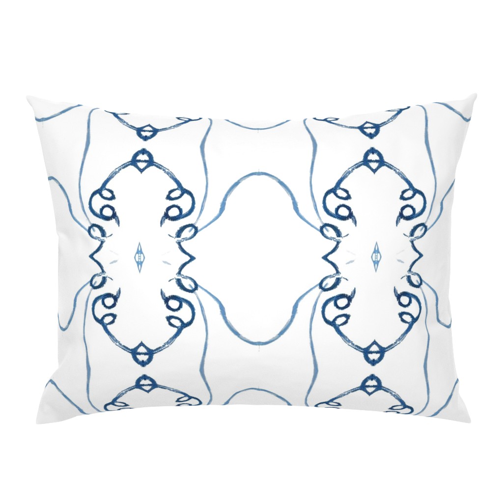 Floral Basket Block Print Blue and White Scroll 25 pillow by Betsey Johns