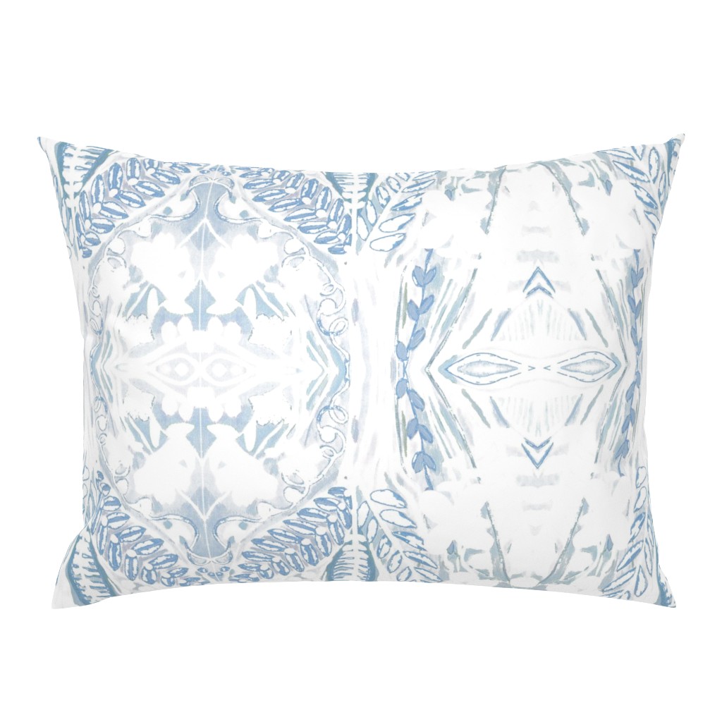 Floral Basket Block Print Shades of Blue Texture pillow by Betsey Johns