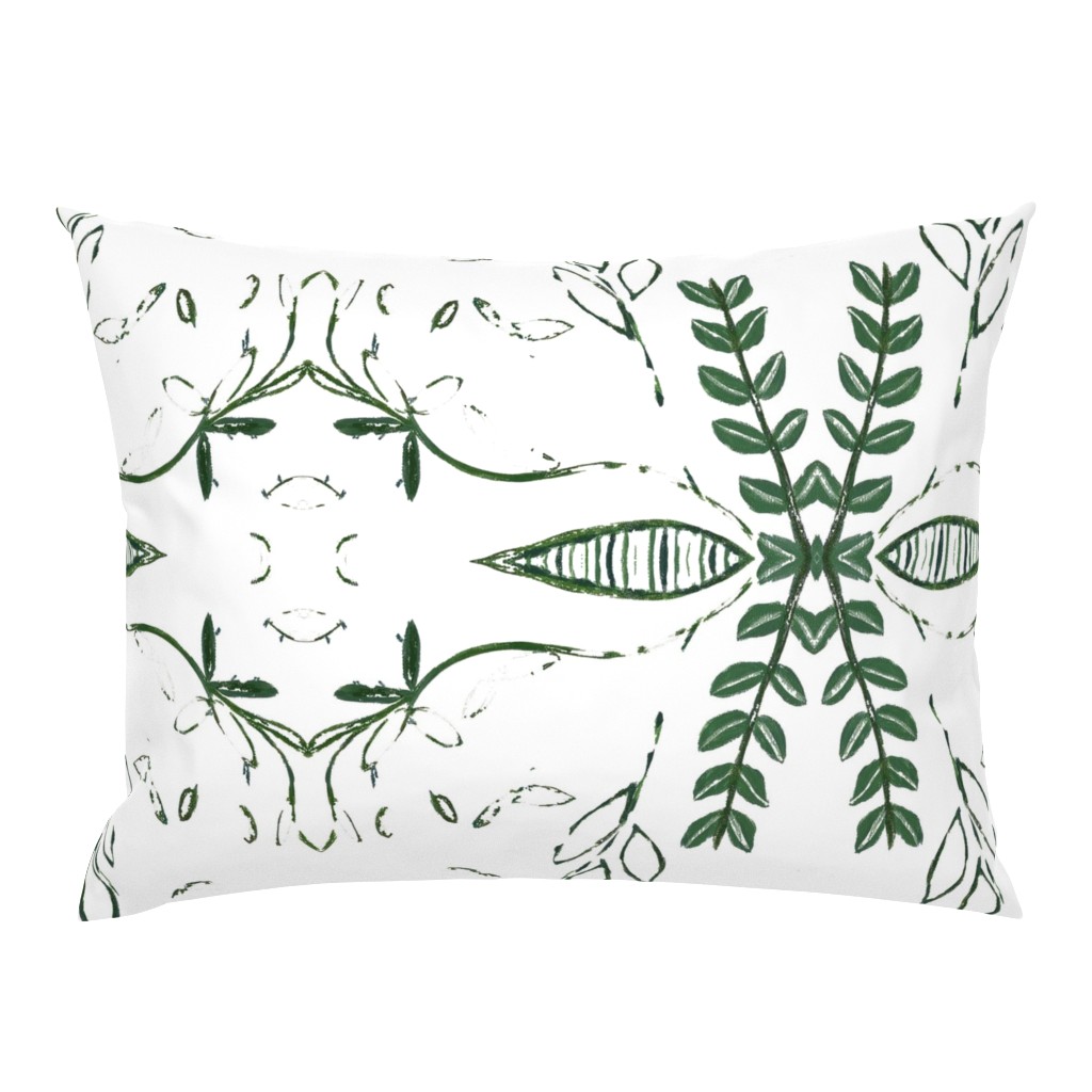Floral Basket Block Print Botanical Green pillow by Betsey Johns