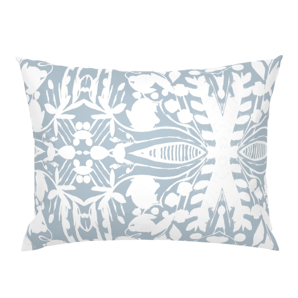 Floral Basket Block Print Light Blue and White 33 pillow by Betsey Johns