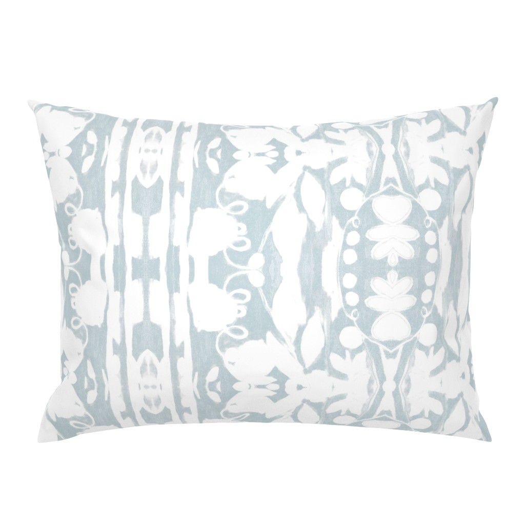 Floral Basket Block Print Light Blue and White 34 pillow by Betsey Johns