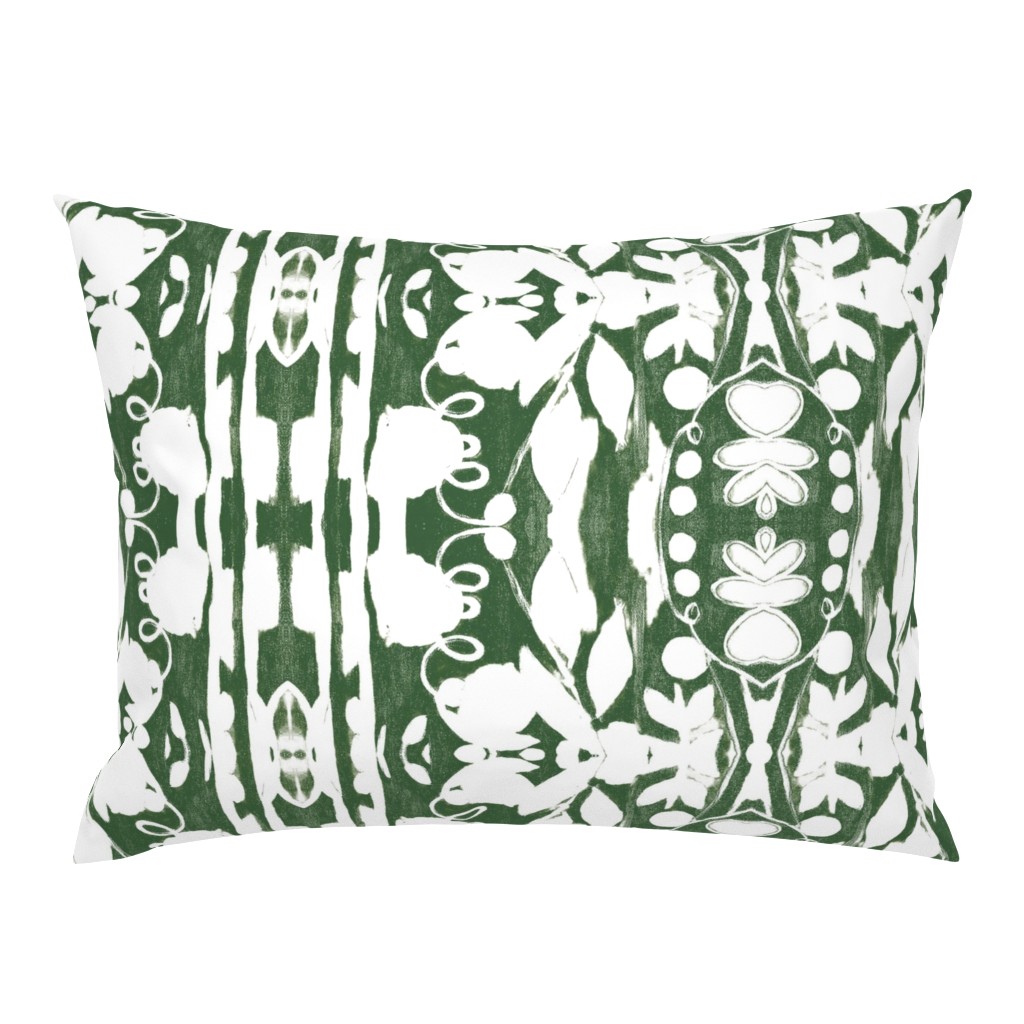 Floral Basket Block Print Dark Green and White 35 pillow by Betsey Johns