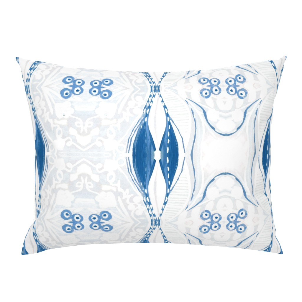 Floral Basket Block Print Blue and White Dots and Stripes pillow by Betsey Johns