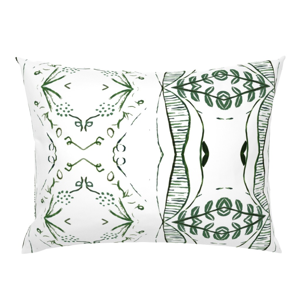Floral Basket Block Print Green and White Striped Design 39 pillow by Betsey Johns