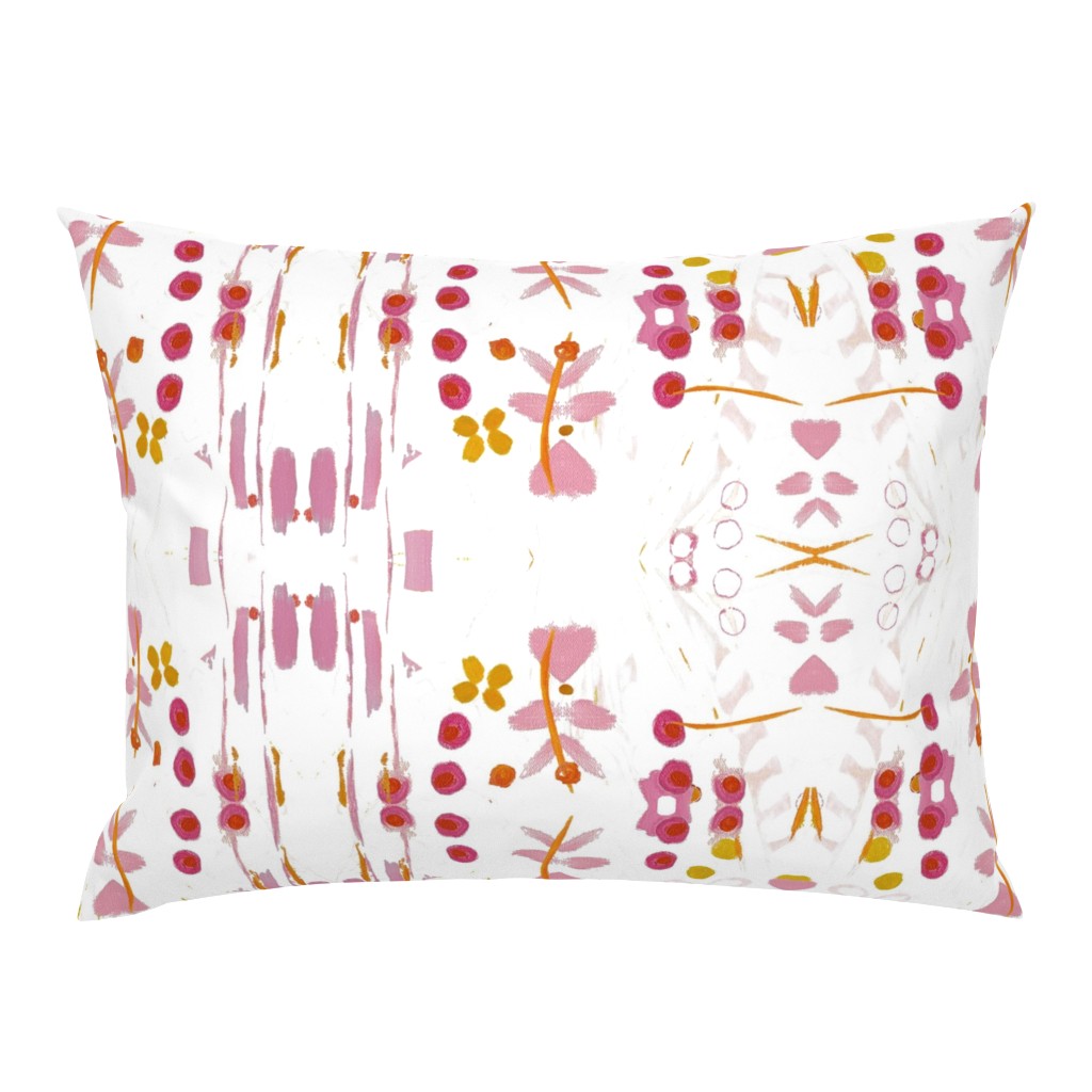 Floral Basket Block Print Orange Pink Yellow 40 pillow by Betsey Johns