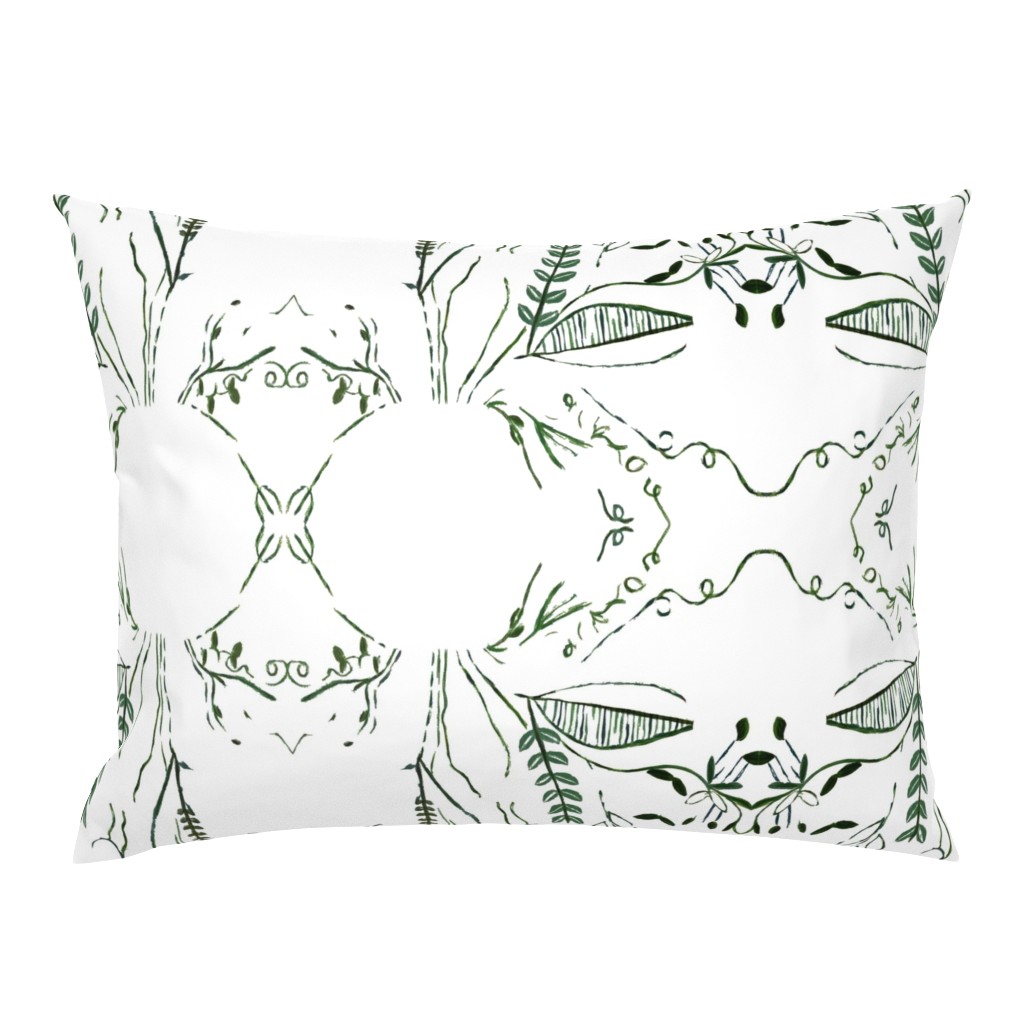 Floral Basket Block Print Dark Green and White 41 pillow by Betsey Johns