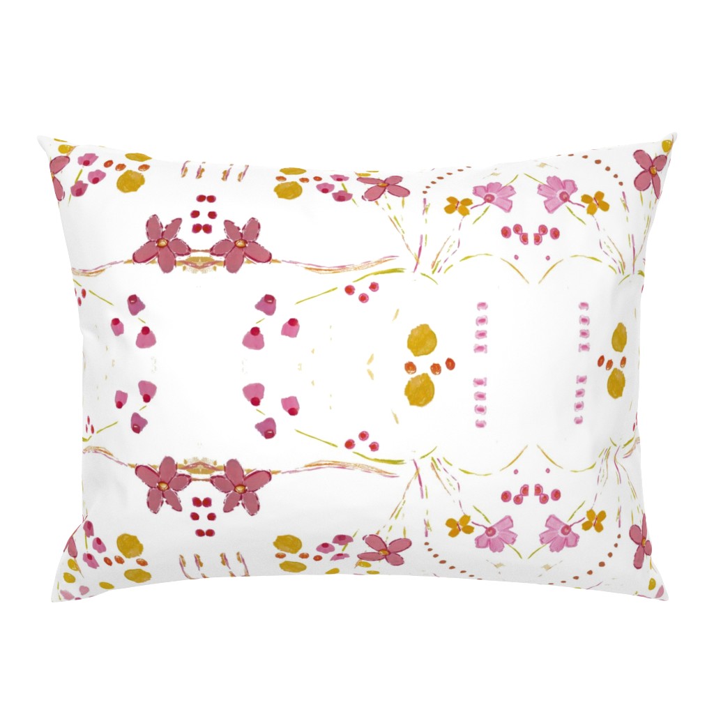 Floral Basket Block Print Pink Orange Yellow 42 pillow by Betsey Johns