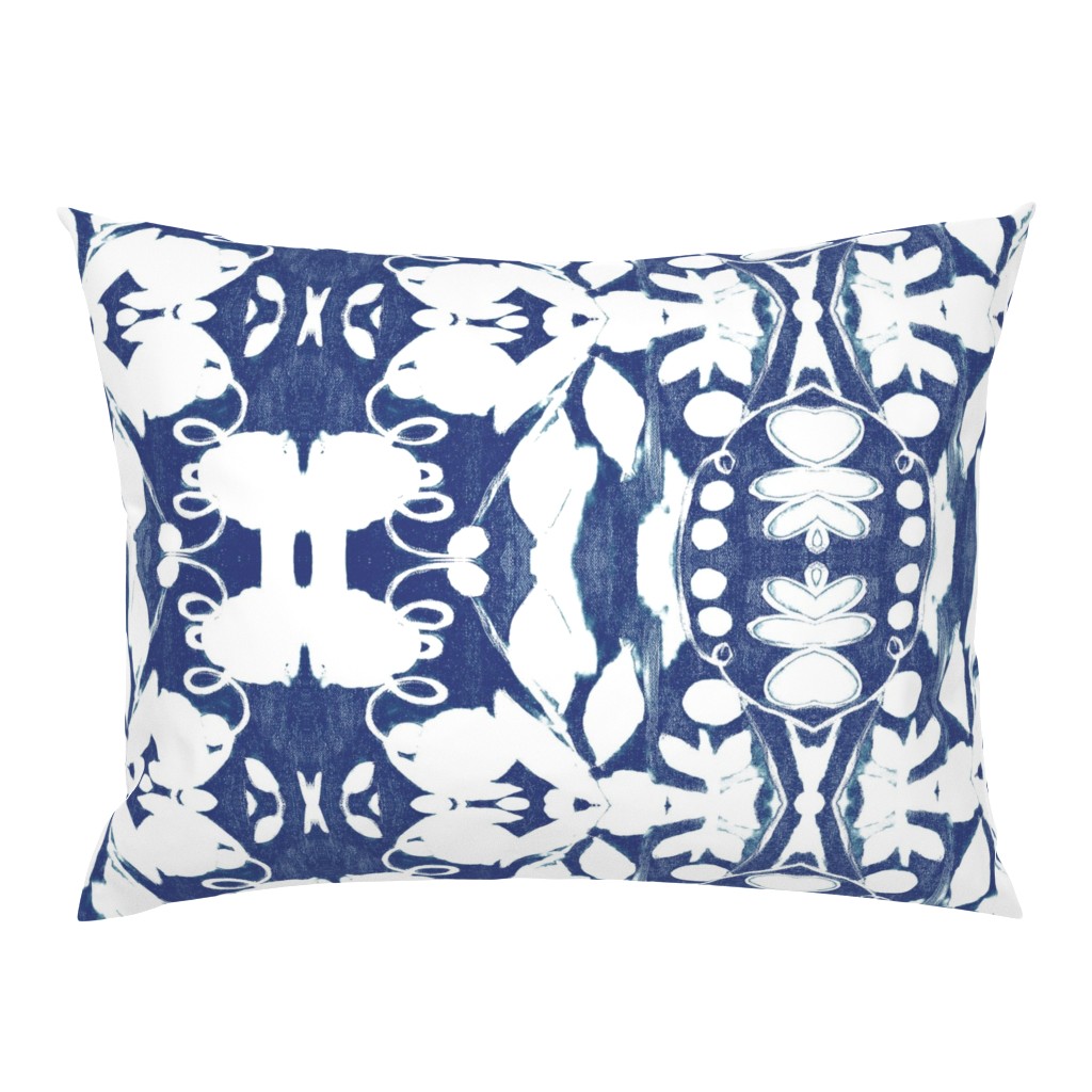 Floral Basket Block Print Navy and White Floral pillow by Betsey Johns