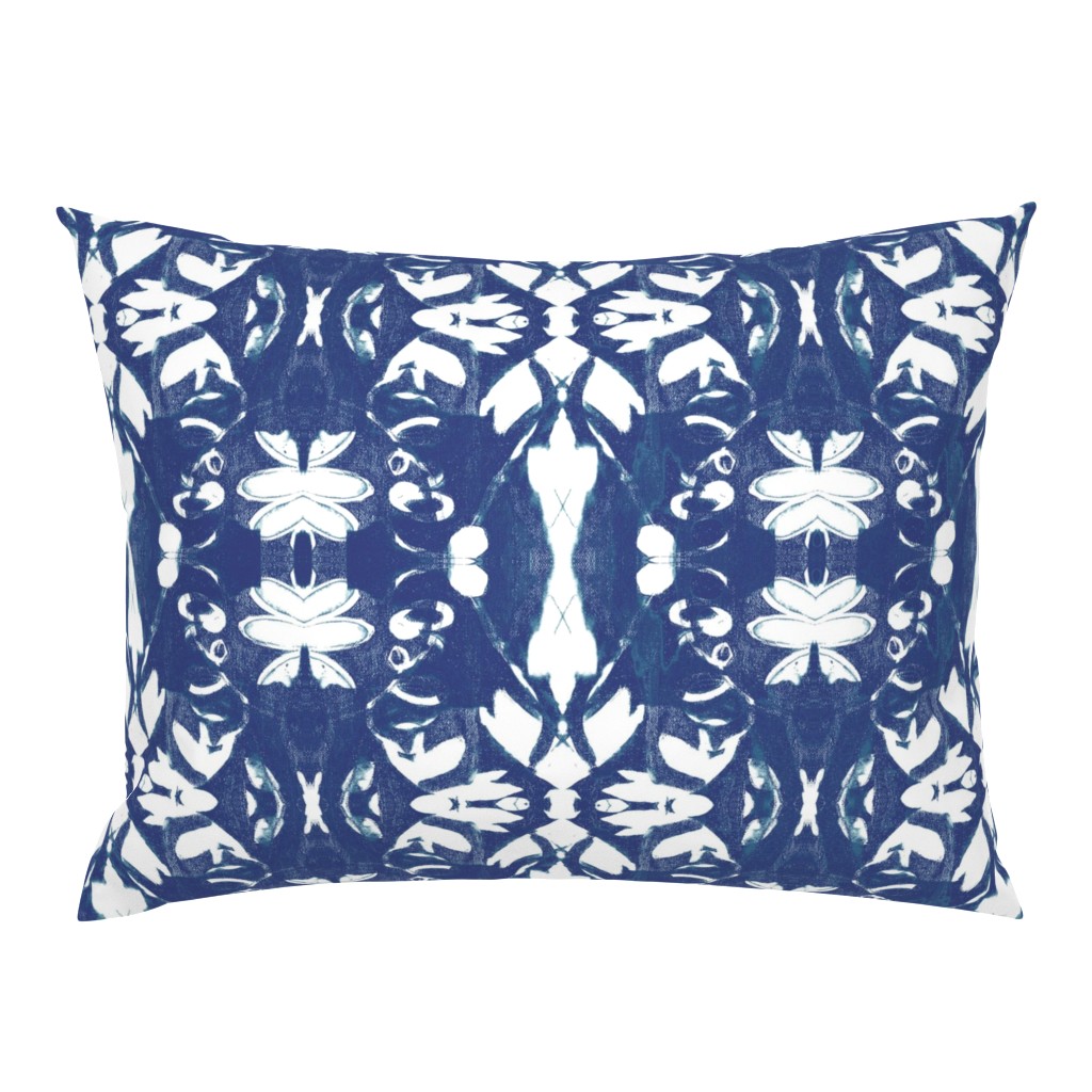 Floral Basket Block Print Navy and White Floral 2 pillow by Betsey Johns