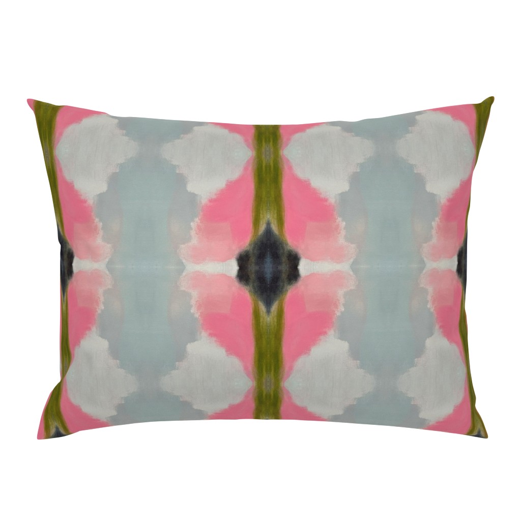 Frances Sage Green Coral Gray Striped Abstract Watercolor 3 pillow by Betsey Johns
