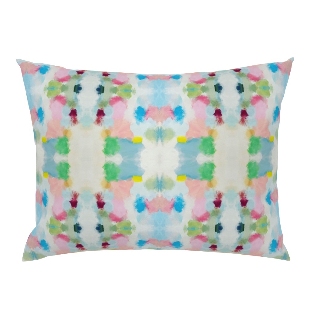 Olivia Abstract Watercolor Yellow Green Blue Pink Cream pillow by Betsey Johns