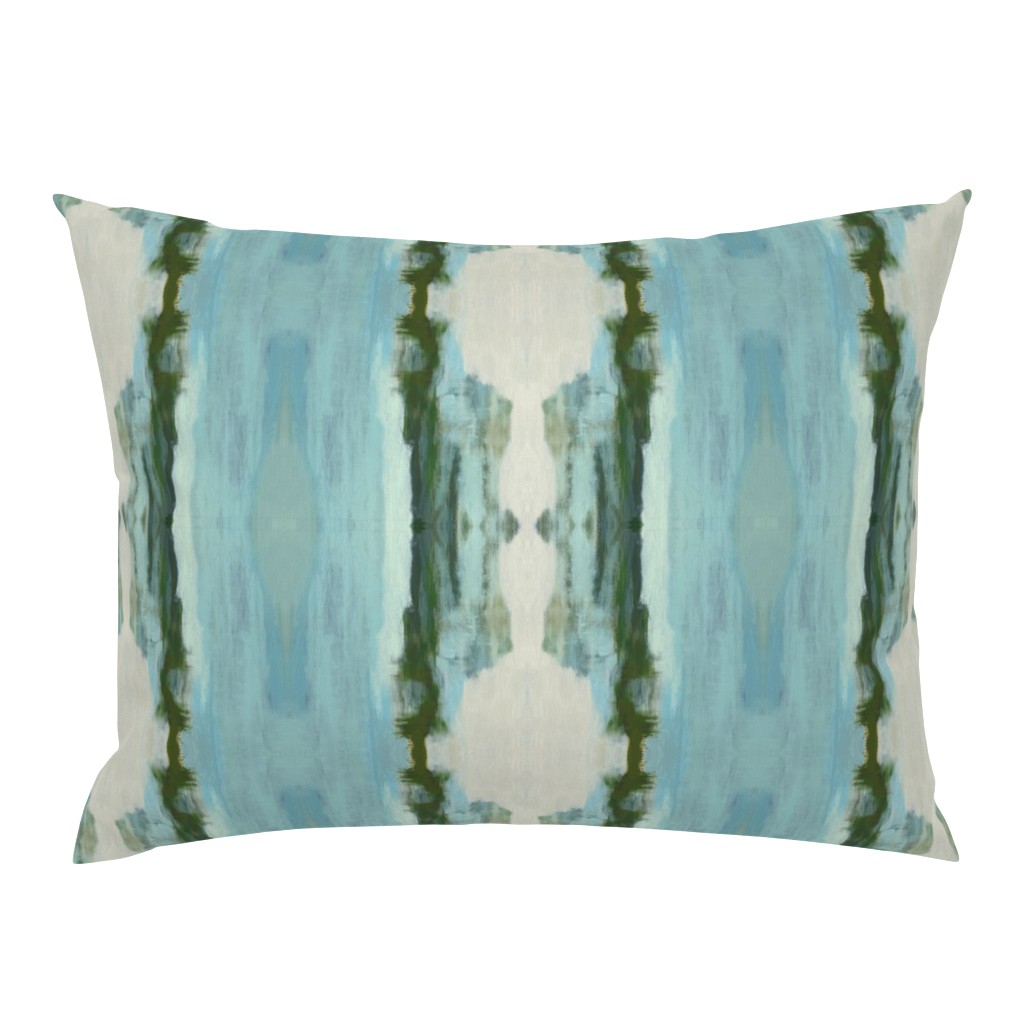 Taylor Aqua Ivory Deep Green Striped Coastal Abstract pillow by Betsey Johns