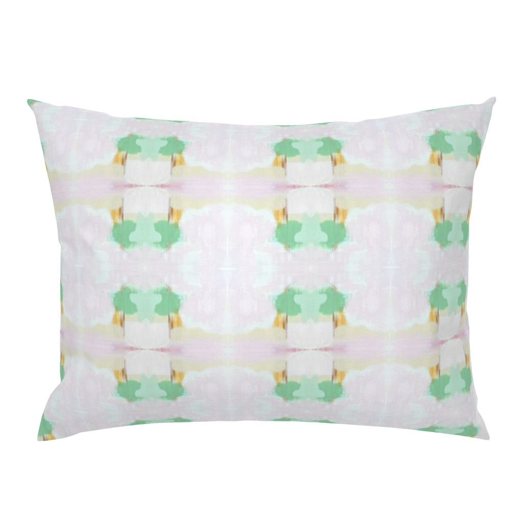 Whispers of Pink Leaf Green White Abstract pillow by Betsey Johns