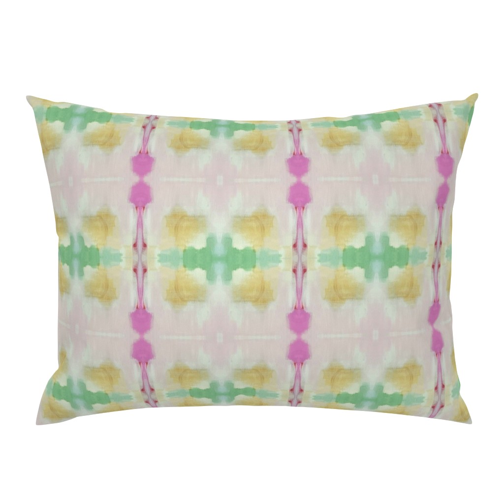 Whispers of Pink Fern Sage Green Yellow Peach Abstract pillow by Betsey Johns