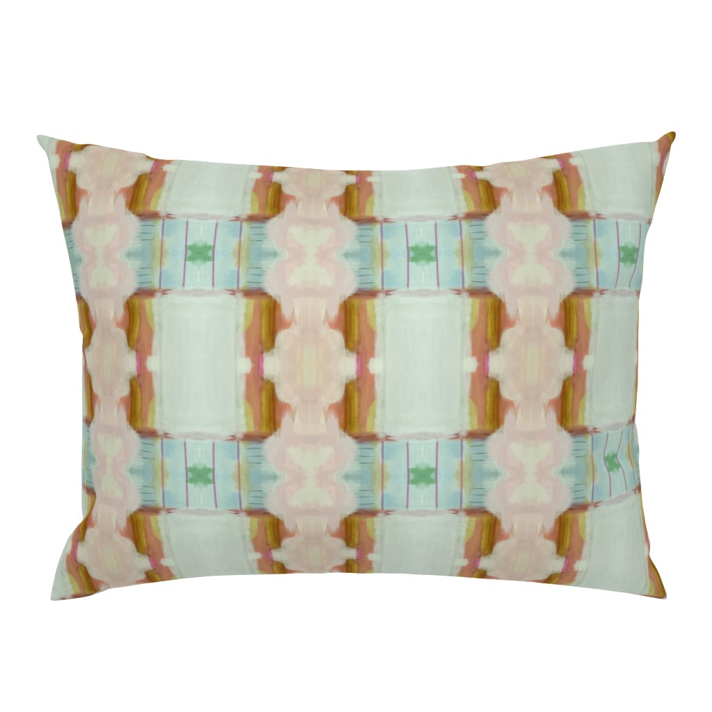 Whispers of Pink Chestnut Sage Green Peach Abstract pillow by Betsey Johns
