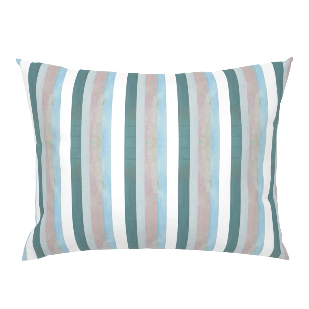 Whispers of Pink Aqua Turquoise Blue Striped Abstract pillow by Betsey Johns