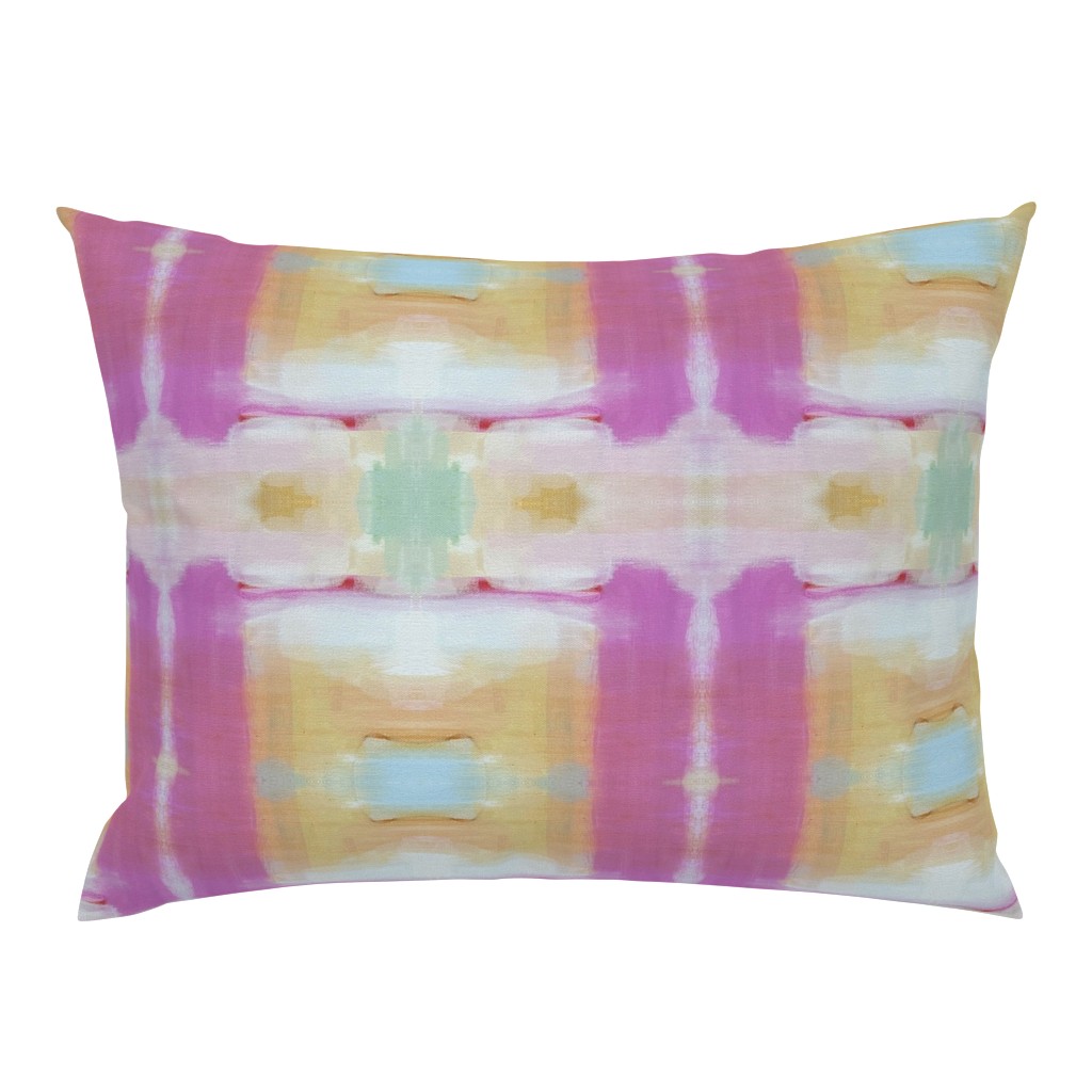 Whispers of Pink Abstract Watercolor Pink Orange Yellow Blue pillow by Betsey Johns