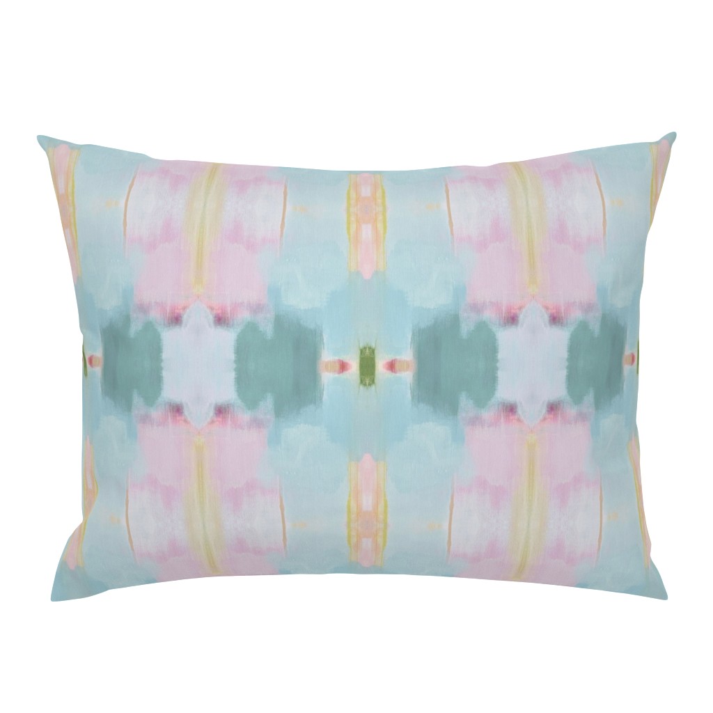 Whispers of Pink Soft Aqua Yellow Abstract Watercolor pillow by Betsey Johns