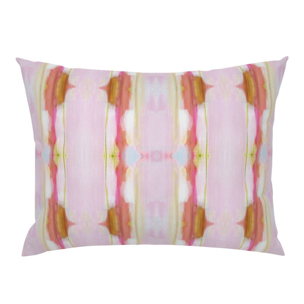 Whispers of Pink Orange Coral Green Striped Abstract pillow by Betsey Johns