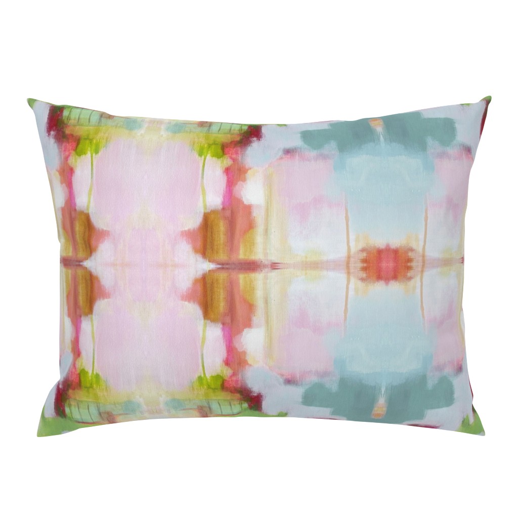 Whispers of Pink Colorful Aqua Green Orange Blue Abstract pillow by Betsey Johns