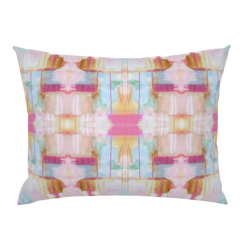 Whispers of Pink Abstract Watercolor Pink Orange Blue Green pillow by Betsey Johns