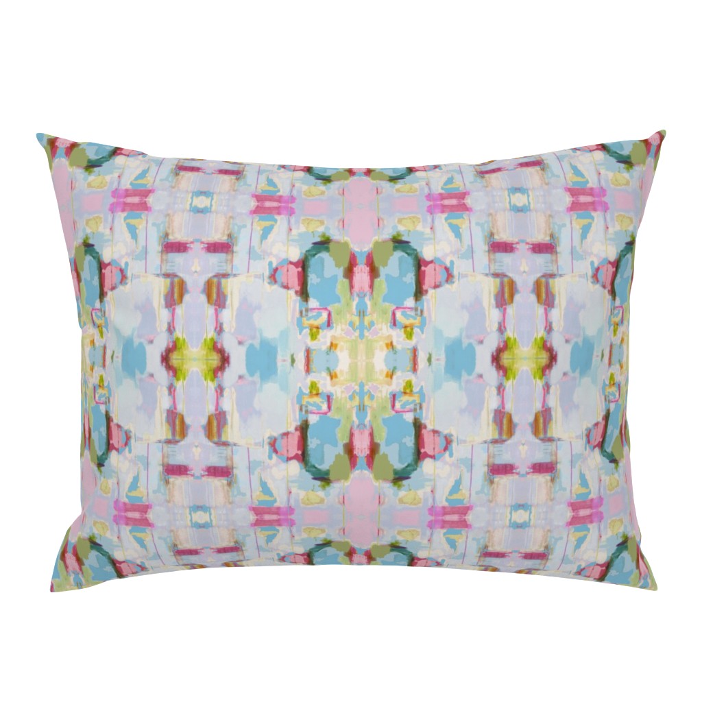 Whispers of Pink Blue Lavender Yellow Abstract Watercolor pillow by Betsey Johns