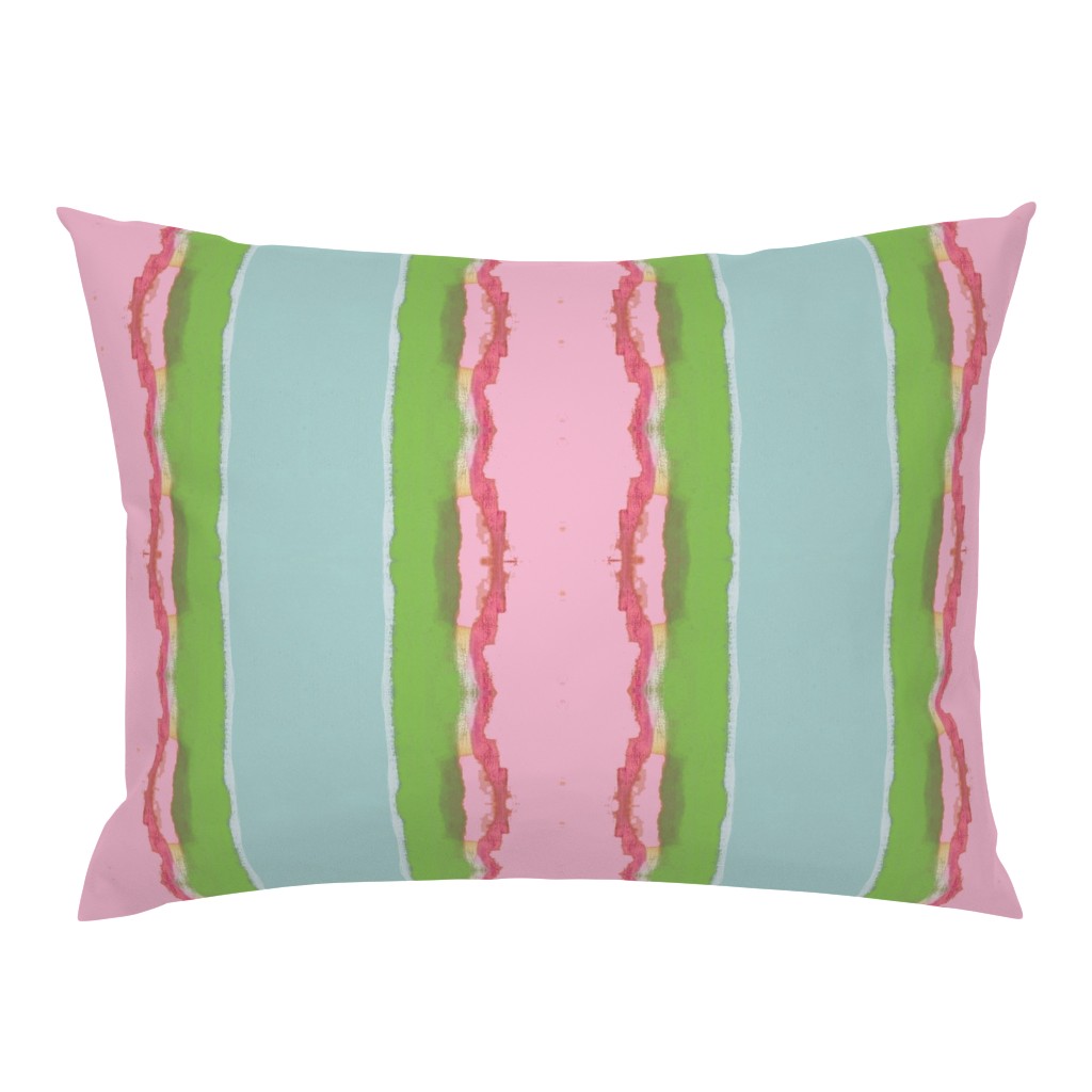 Whispers of Pink Candy Striped Aqua Pink Green Abstract pillow by Betsey Johns