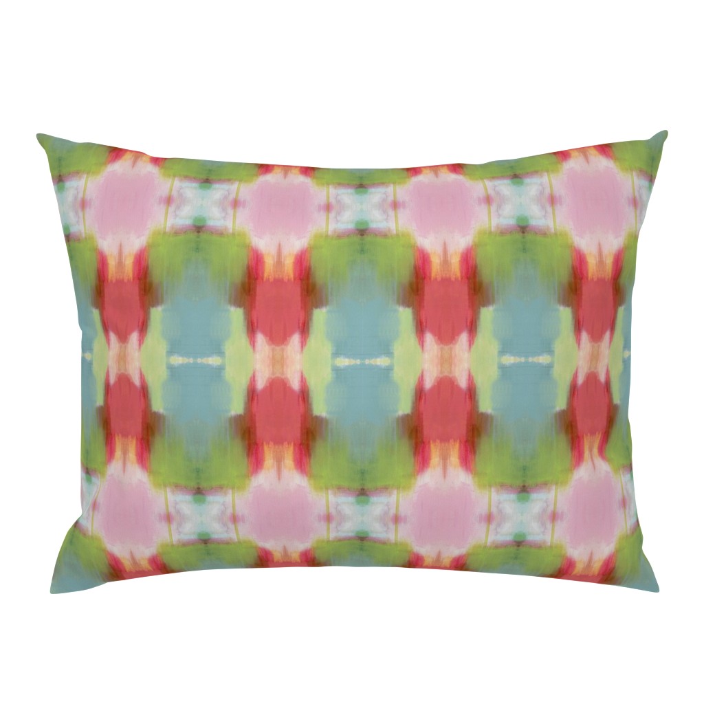 Whispers of Pink Cranberry Sage Green Abstract Watercolor pillow by Betsey Johns