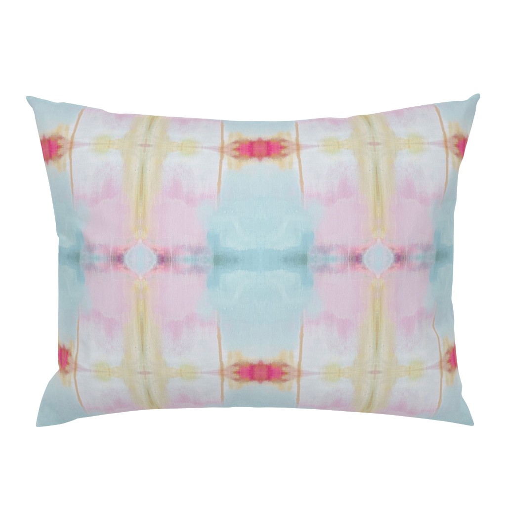 Whispers of Pink Aqua Blue Yellow Abstract Watercolor 34 pillow by Betsey Johns