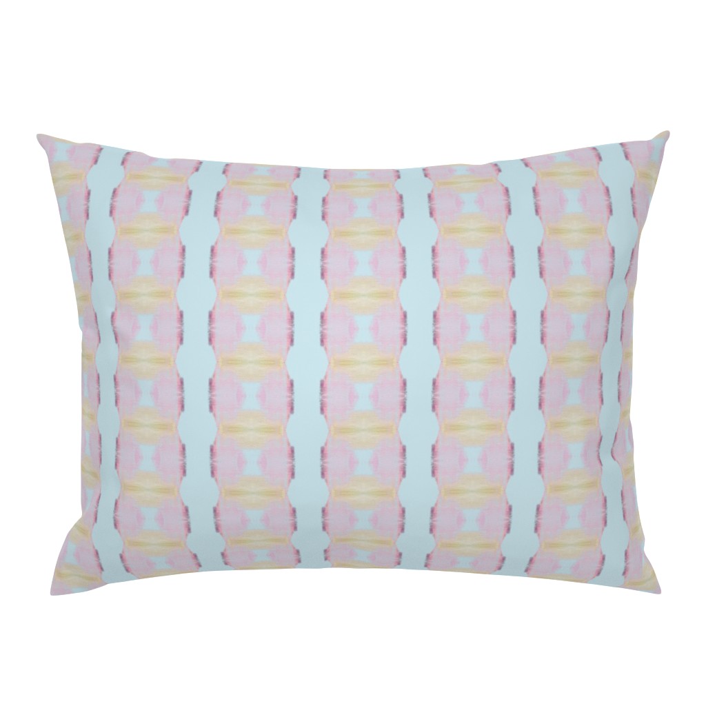 Whispers of Pink Pale Sage Pink Yellow Striped Abstract pillow by Betsey Johns
