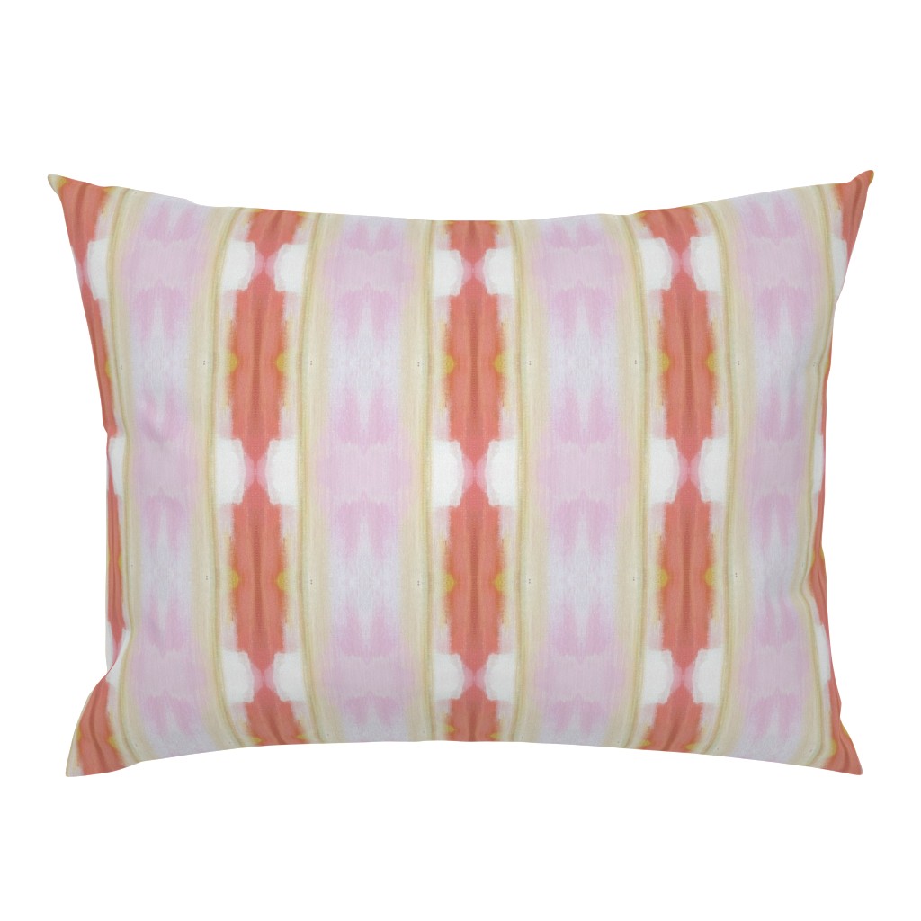 Whispers of Pink Coral Orange Yellow Striped Abstract pillow by Betsey Johns